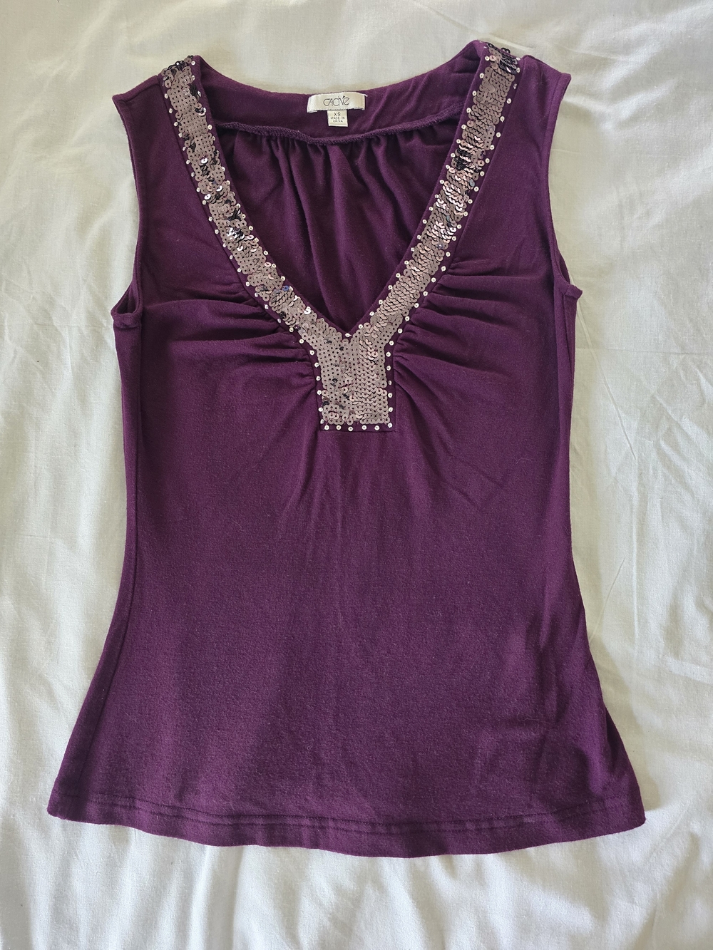 V-Neck Sequin Trim Sleeveless Top - Purple
